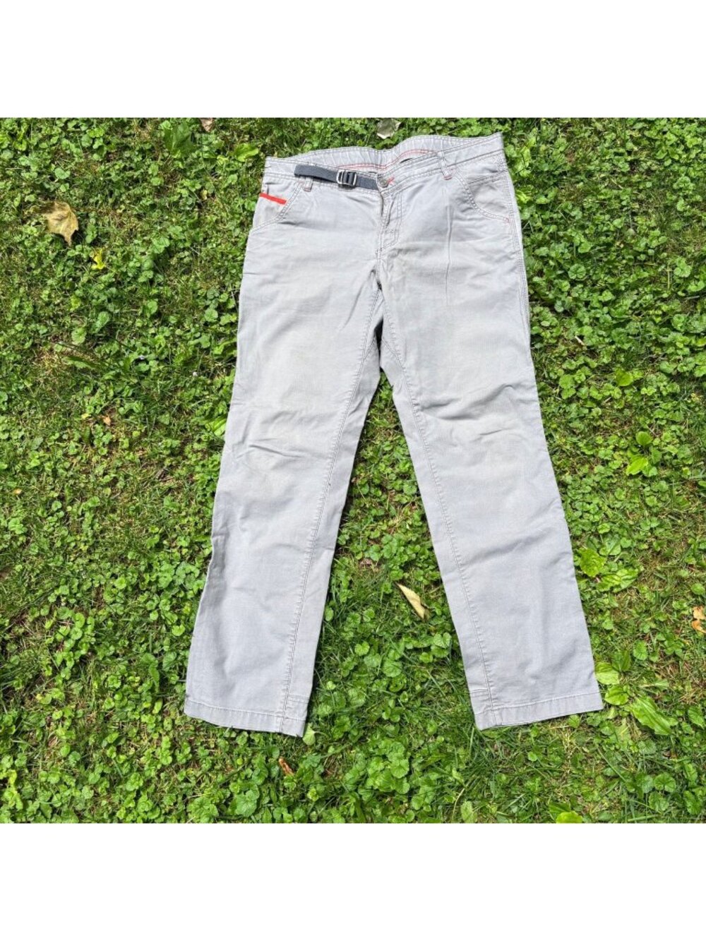 L.L. Bean Mens Gray Casual Pants 34W X 32L Cotton Blend With Adjustable Belt